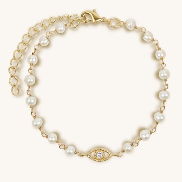 Karma and Luck - Pearl Evil Eye Charm Bracelet - Picture 1 of 3